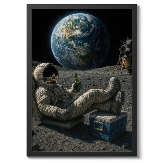 Cold One on the Moon Funny Astronaut Beer Lunar Surface Poster
