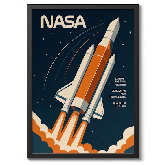 NASA Rocket Launch Retro Explore Final Frontier Space Art Poster