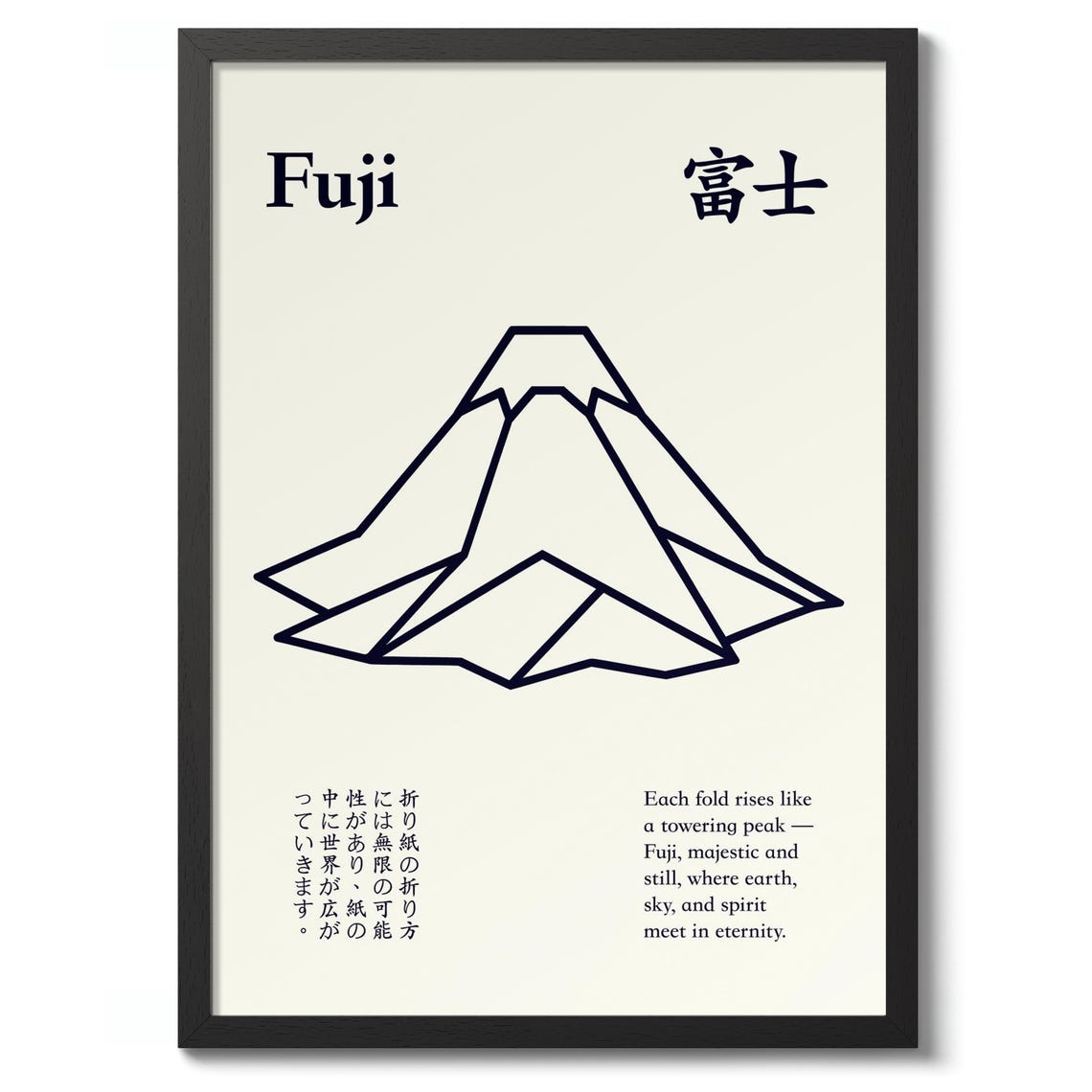 Mount Fuji Origami Line Art Minimalist Japanese Decor Poster
