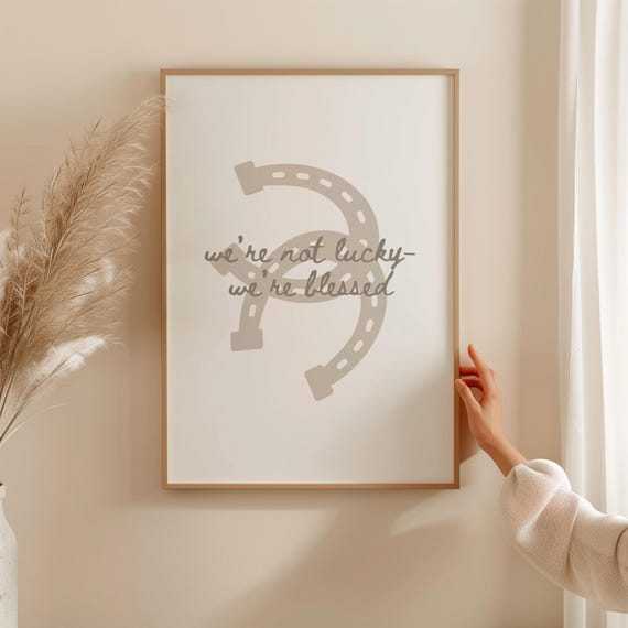 Were Blessed Modern Western Wall Art Horseshoe Poster Trendy Christian Print Minimalist Beige Room Decor Preppy Biblical Neutral