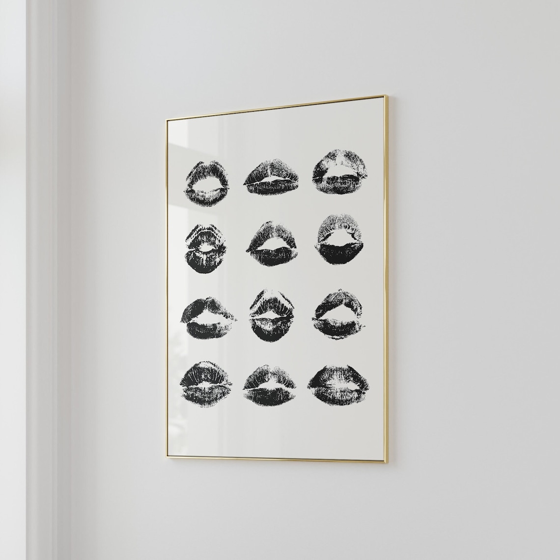 Kiss Lips Trendy Black and White Art Print