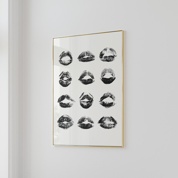 Kiss Lips Trendy Black and White Art Print