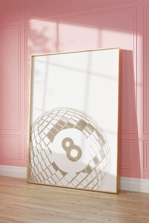 Beige Wall Art Disco Preppy Room Decor College Dorm Poster Trendy Neutral 8ball