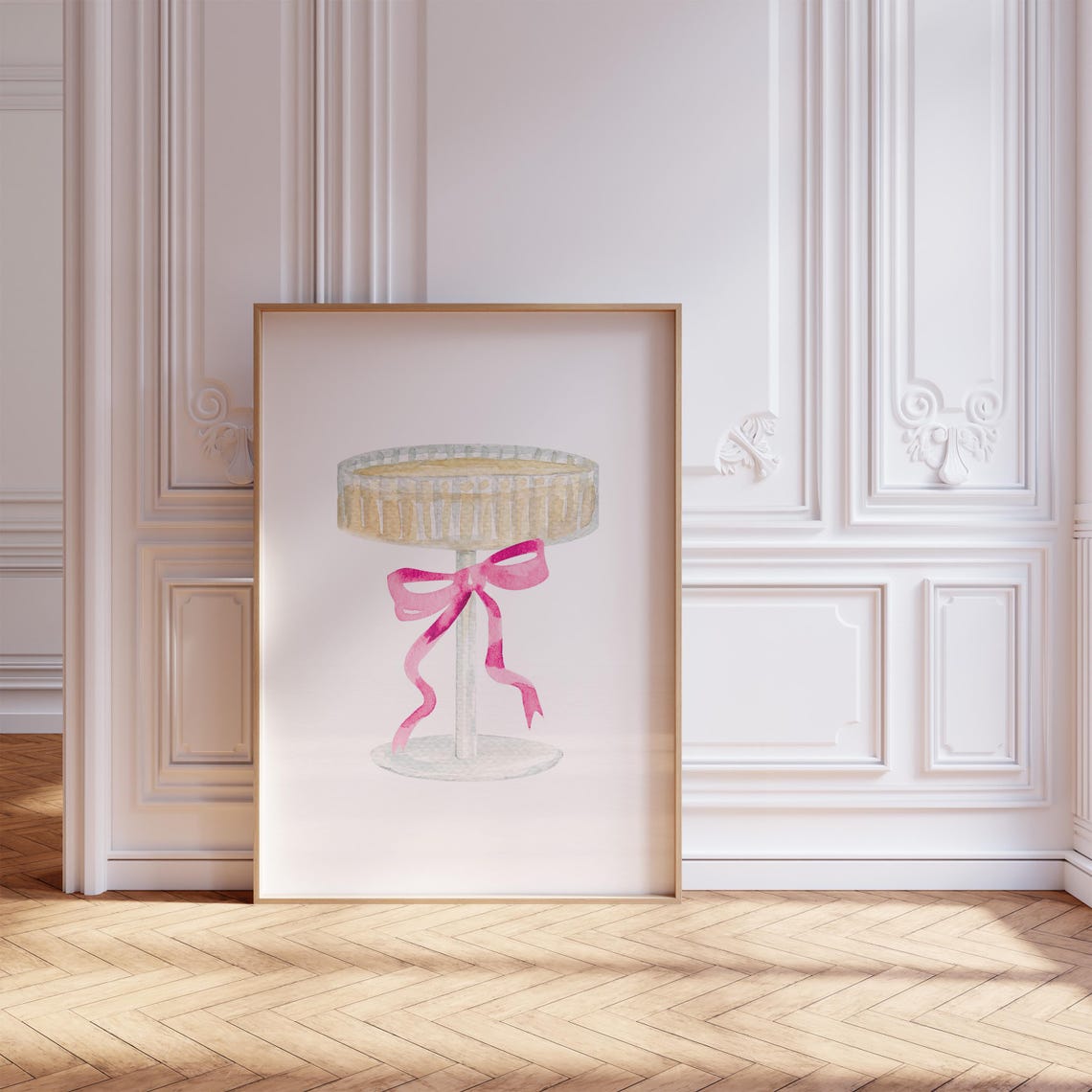 Pink Wall Art Bar Cart Print Cocktail Wall Art Aesthetic Wall Art Trendy Wall Art Preppy Dorm Girly Room Decor Teen Girl Print Pink Wall Art - Image 2