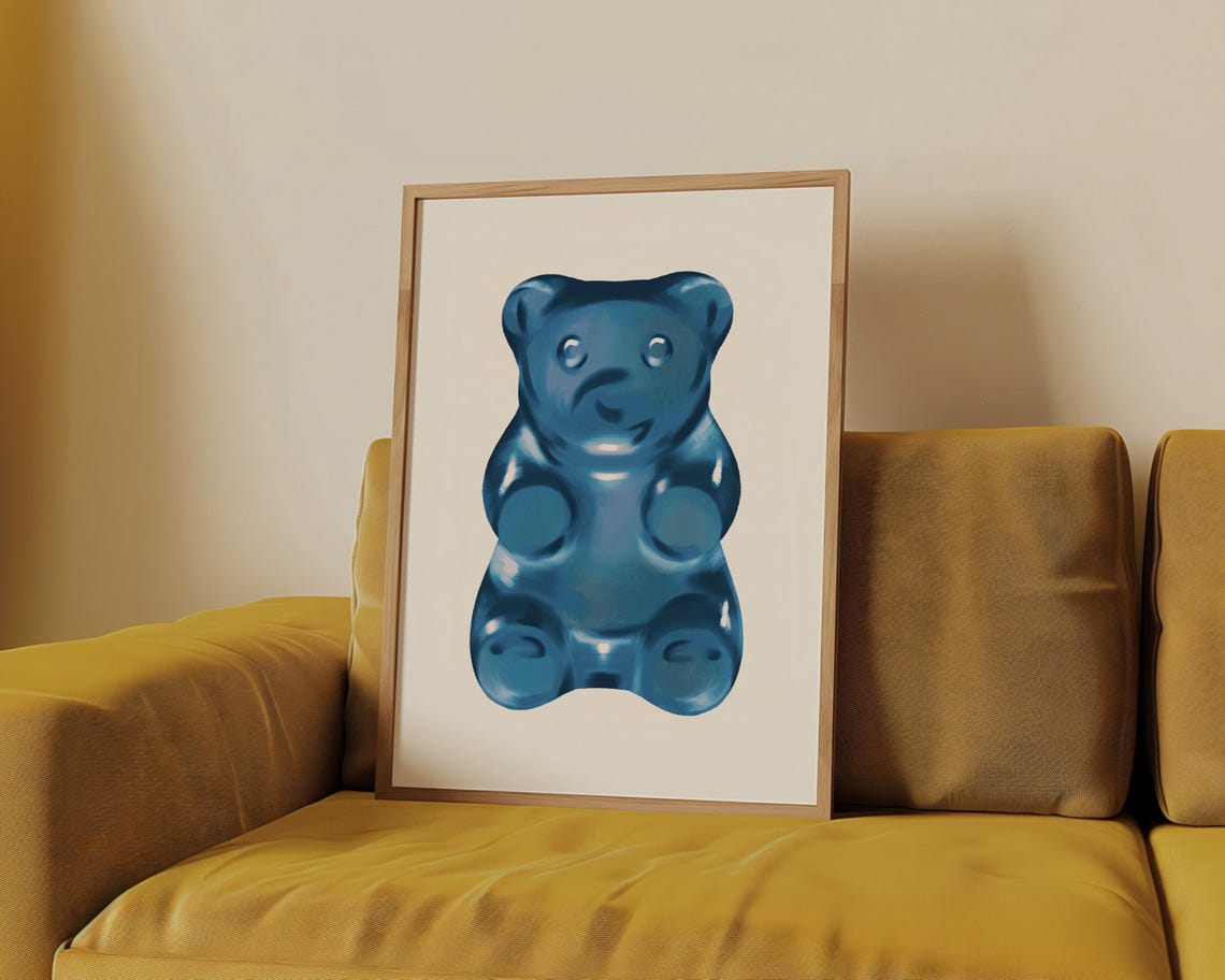 Glossy Blue Gummy Bear Pop Candy Fun Trendy Wall Decor Poster - Image 2