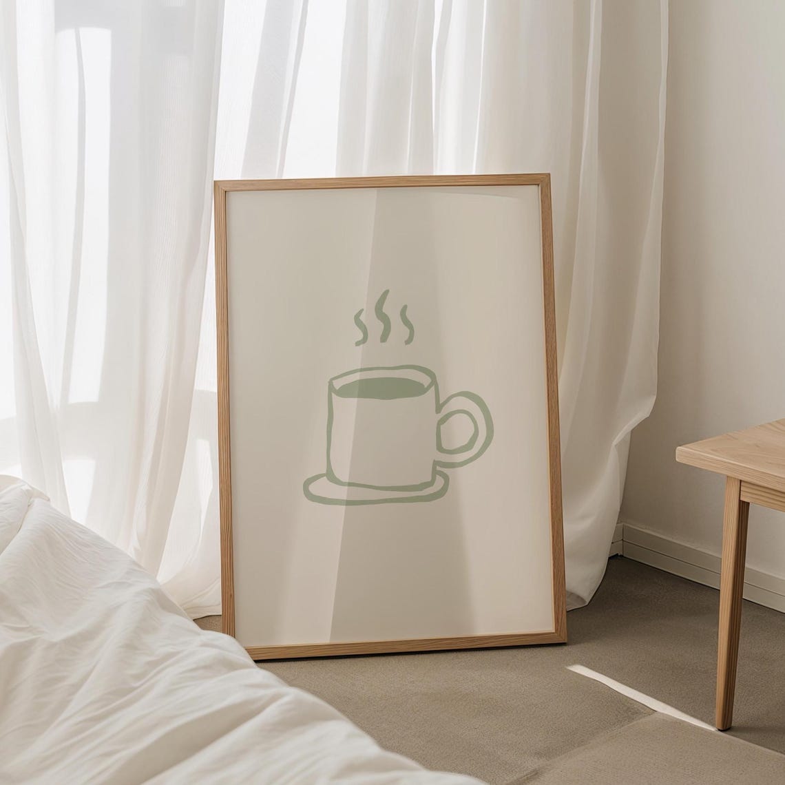 Sage Green Coffee Cup Line Art Minimal Kitchen Decor Art Poster - Image 3