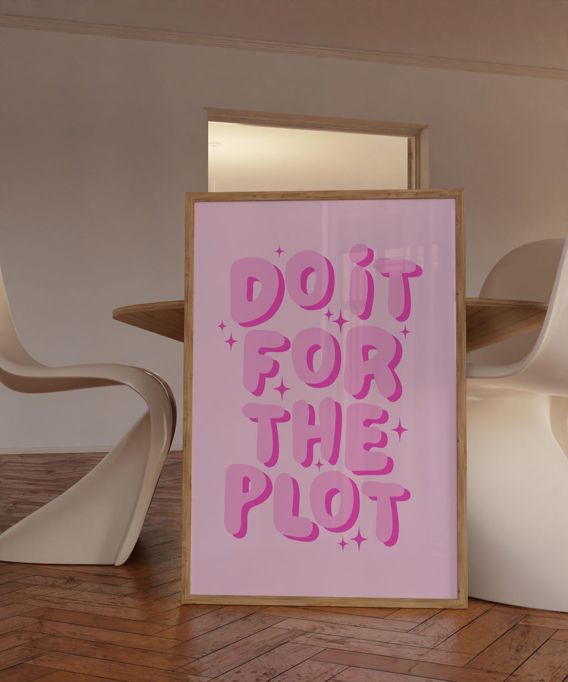 Do It For The Plot Pink Bubble Letter Groovy Quote Sparkle Poster - Image 2