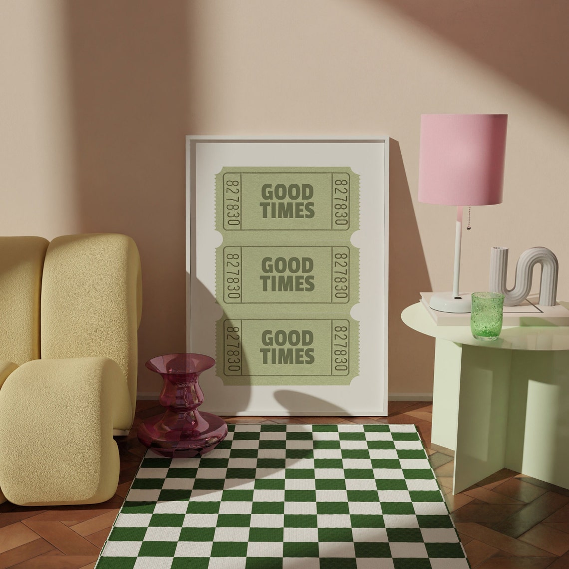 Good Times Green Ticket Stub Retro Quote Typography Wall Poster - Image 3