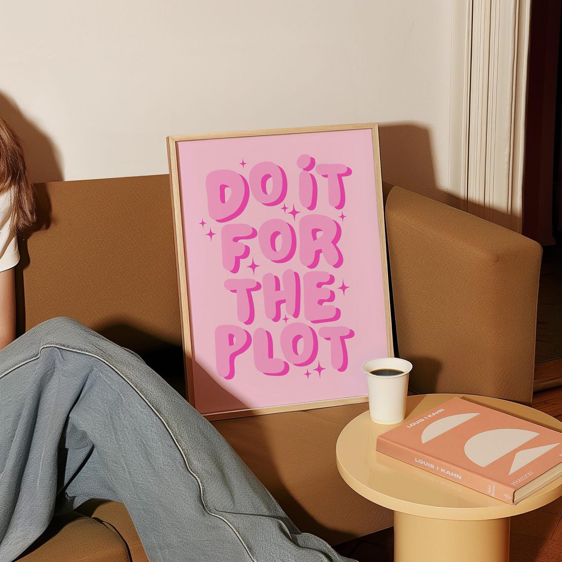Do It For The Plot Pink Bubble Letter Groovy Quote Sparkle Poster - Image 4