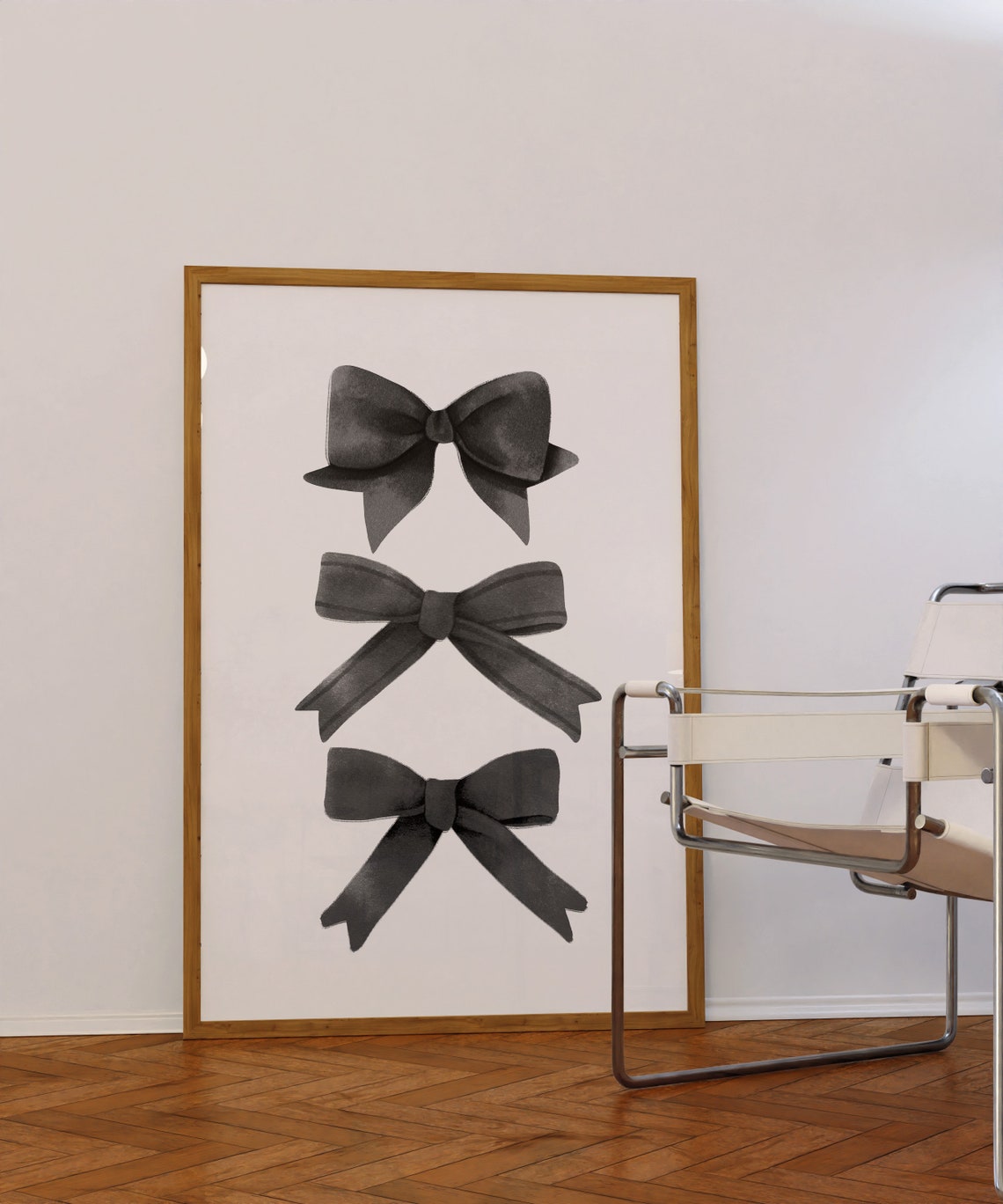 Black Bow Trio Stacked Watercolor Coquette Trendy Wall Poster - Image 2
