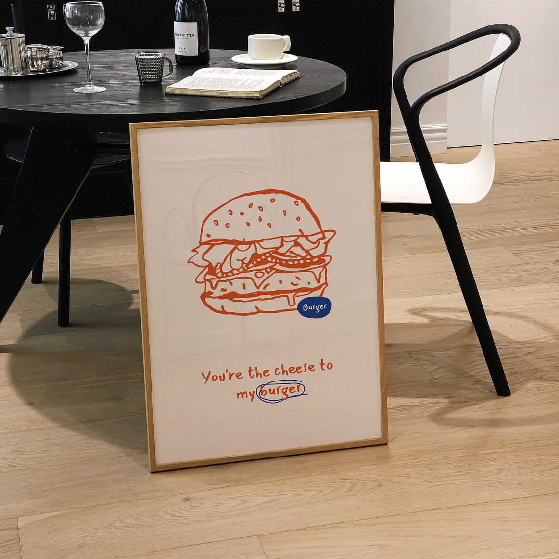 You Are the Cheese to My Burger Cute Kitchen Food Art Poster - Image 3