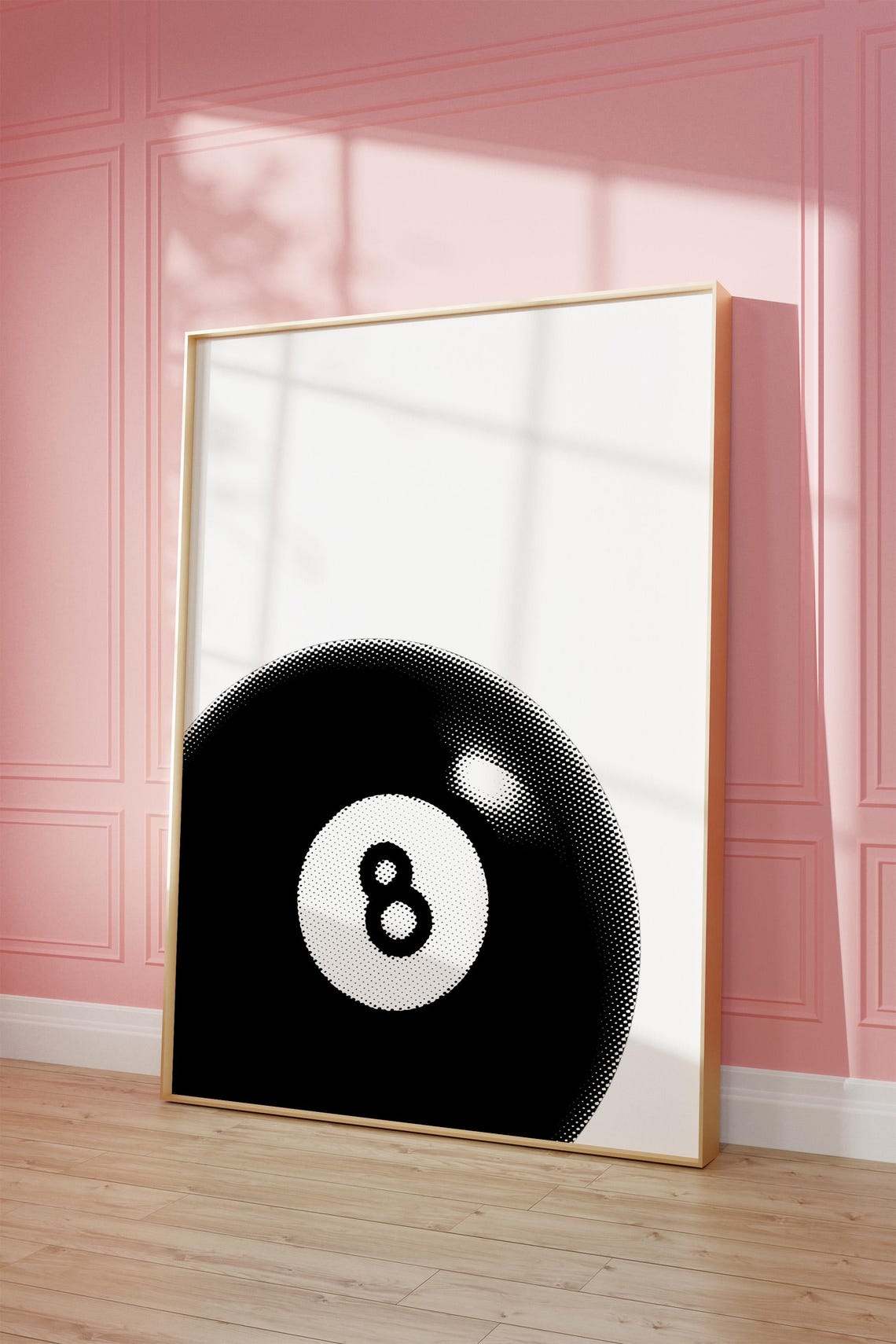 Eight Ball Black Halftone Minimalist Retro Dorm Room Decor Poster