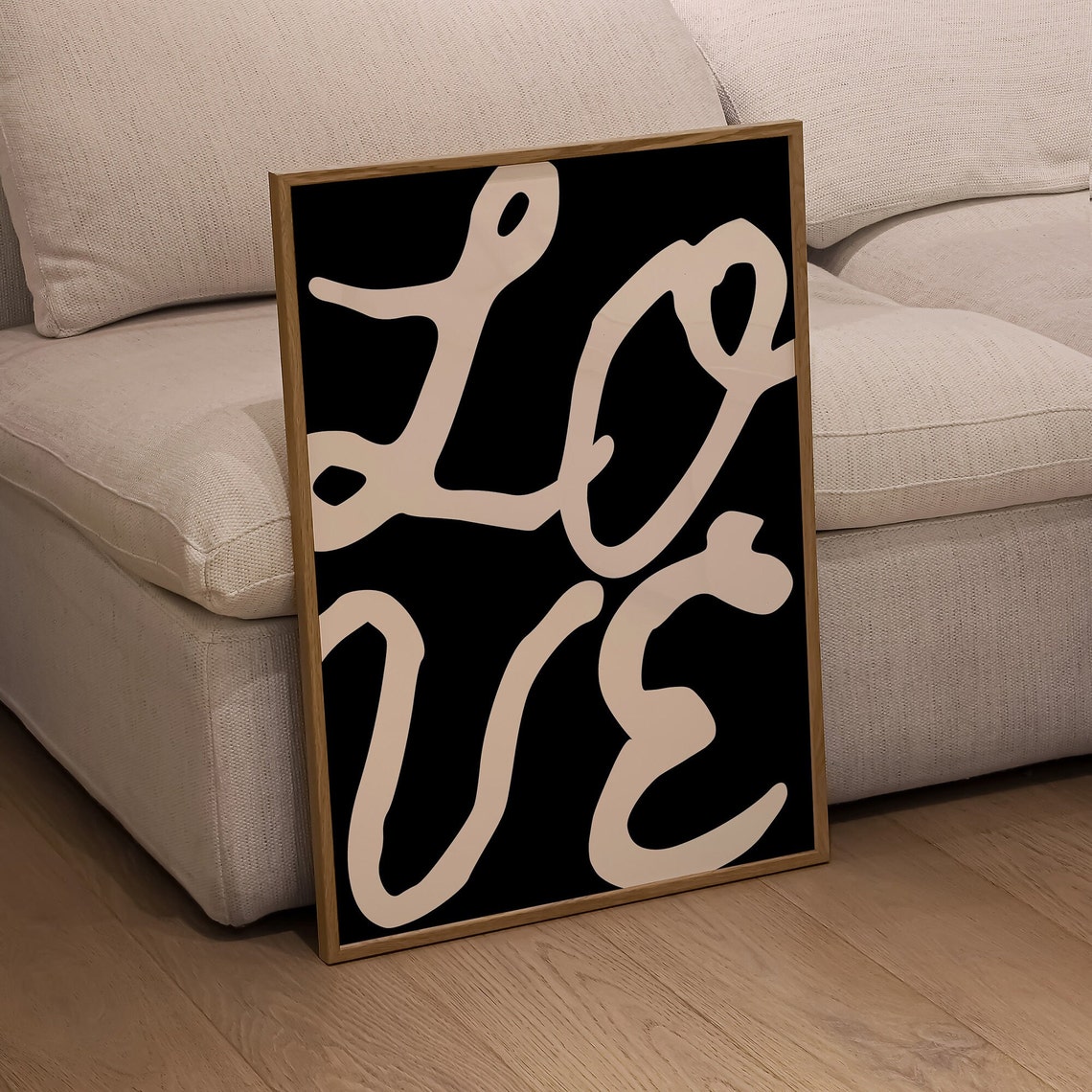Love Calligraphy Typography Black Cream Modern Statement Wall Art