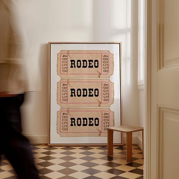 Room Decor Black And White Prints Trendy Retro Wall Art Beige Rodeo Print Ticket Poster Cowboy