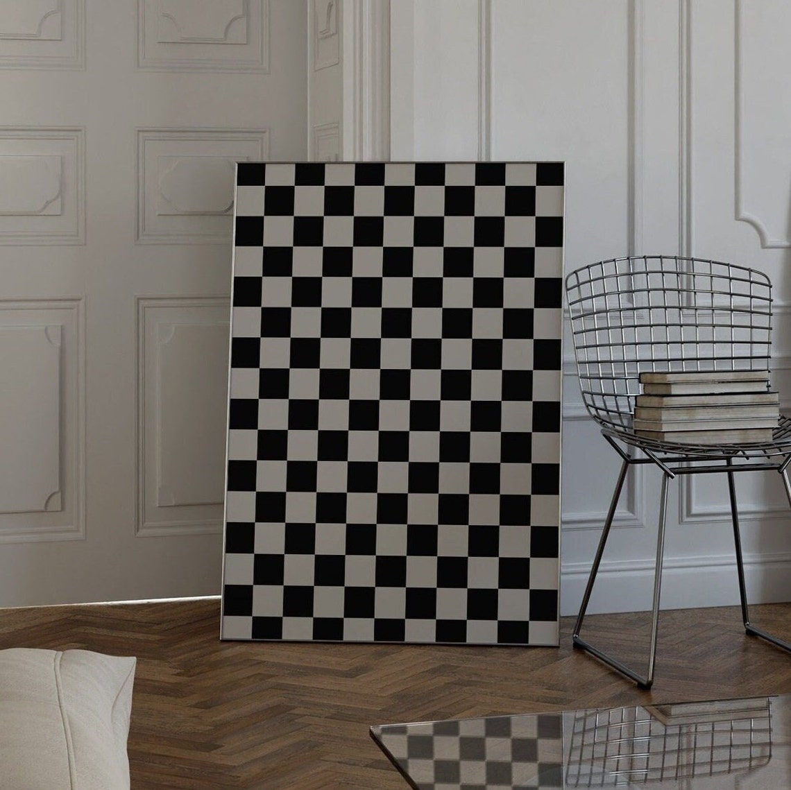 Black and White Checkerboard Pattern Poster Retro Checkered Decor - Image 3