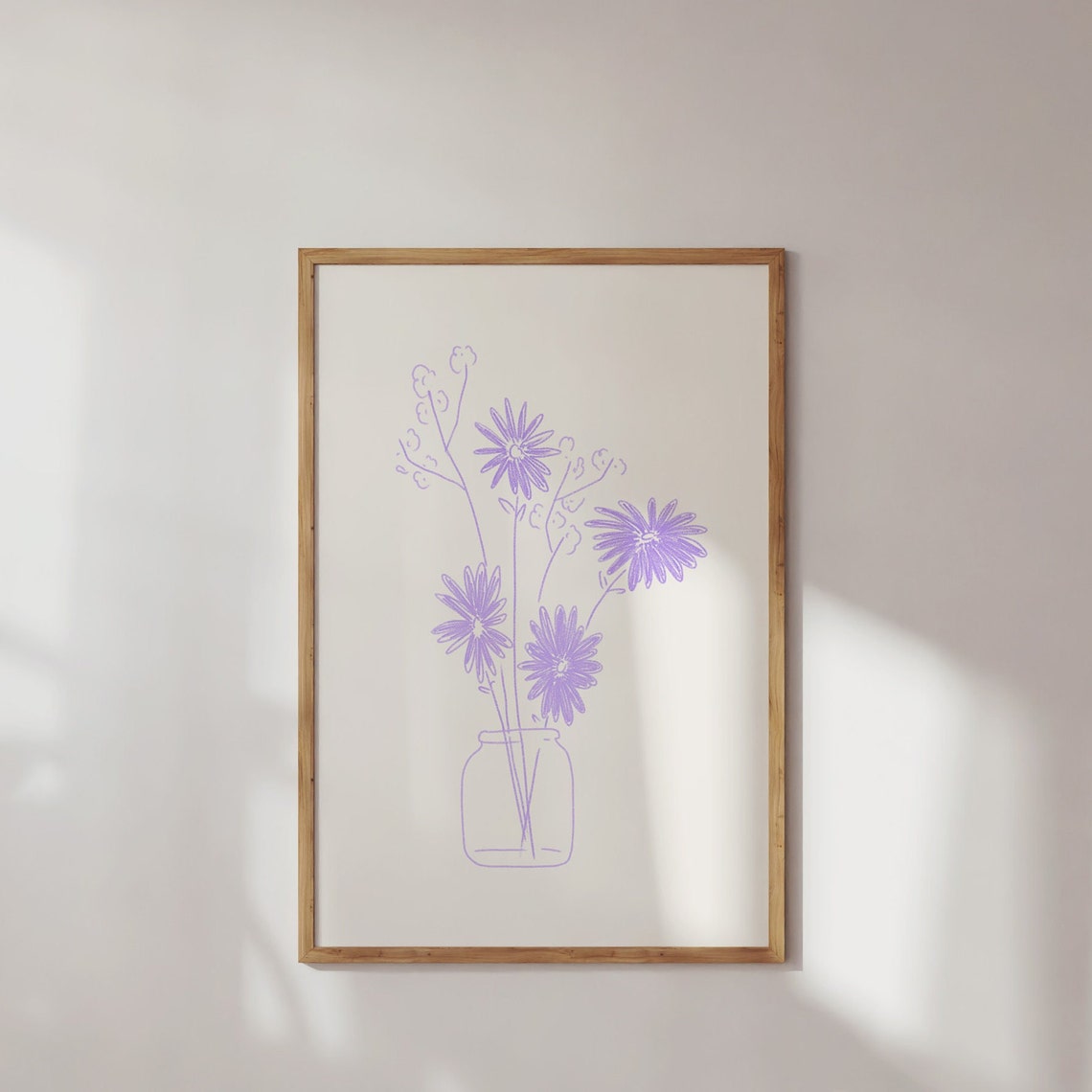 Lilac Daisy Line Art Flower Vase Botanical Aesthetic Wall Art - Image 3