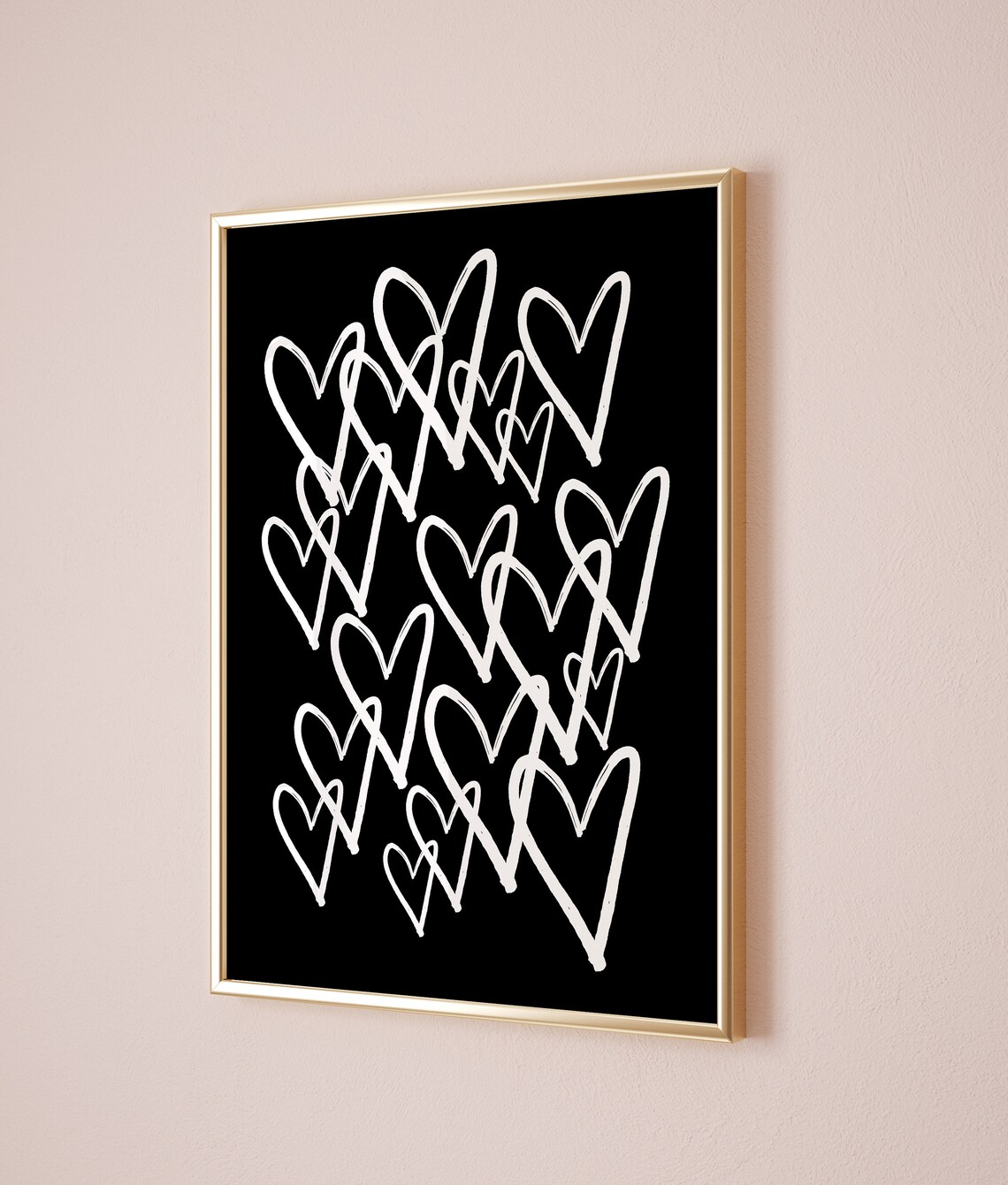 Black and White Hearts Trendy Poster, Preppy Dorm