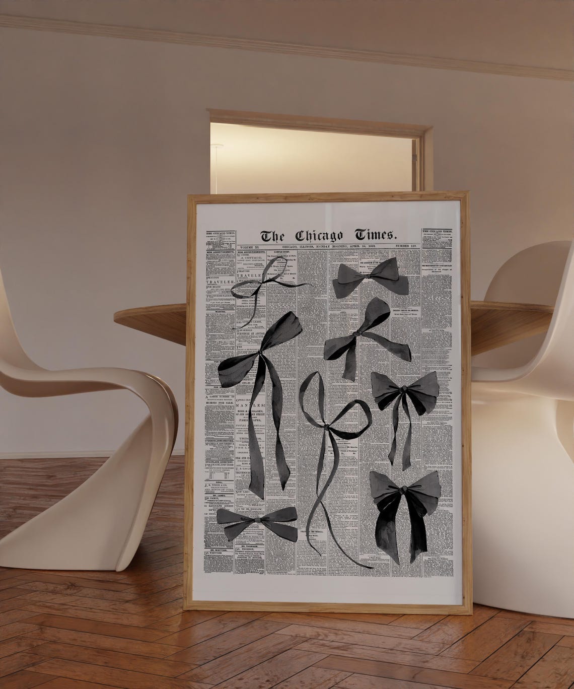 Chicago Times Newspaper Black Bow Collage Trendy Preppy Art Poster - Image 3