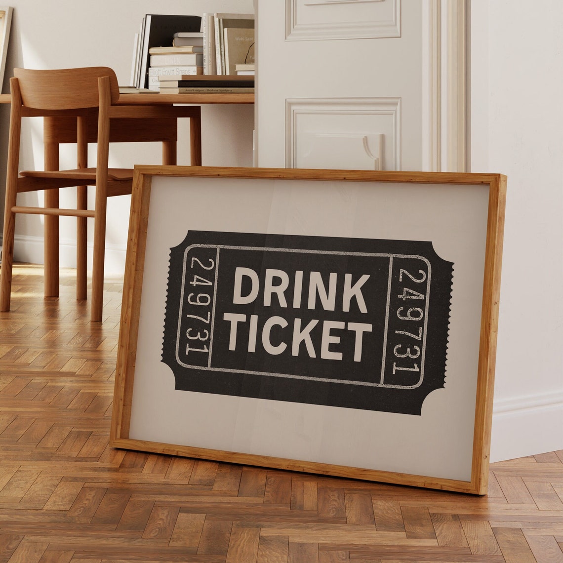 Drink Ticket Black Vintage Stub Bold White Lettering Wall Poster