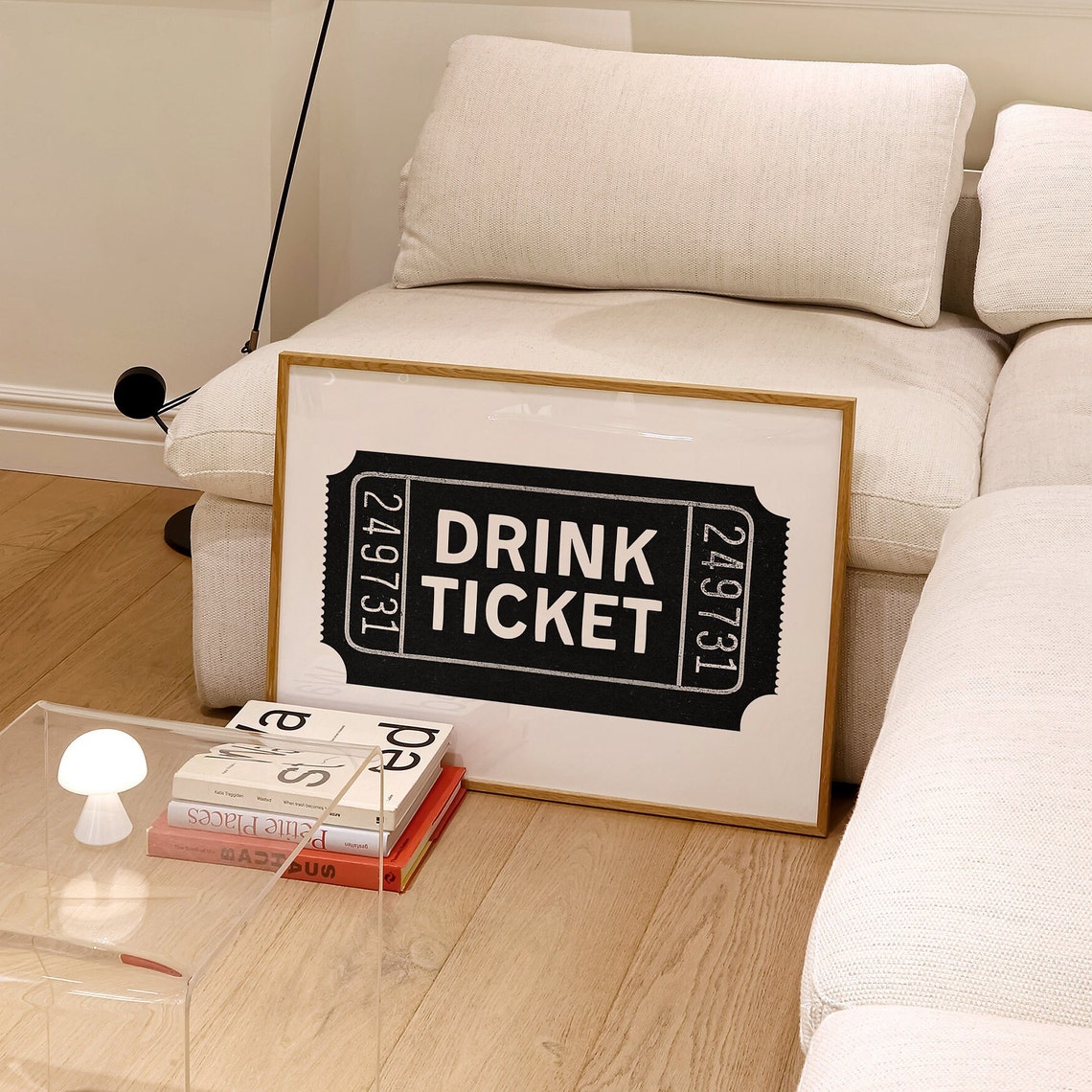 Drink Ticket Black Vintage Stub Bold White Lettering Wall Poster - Image 3