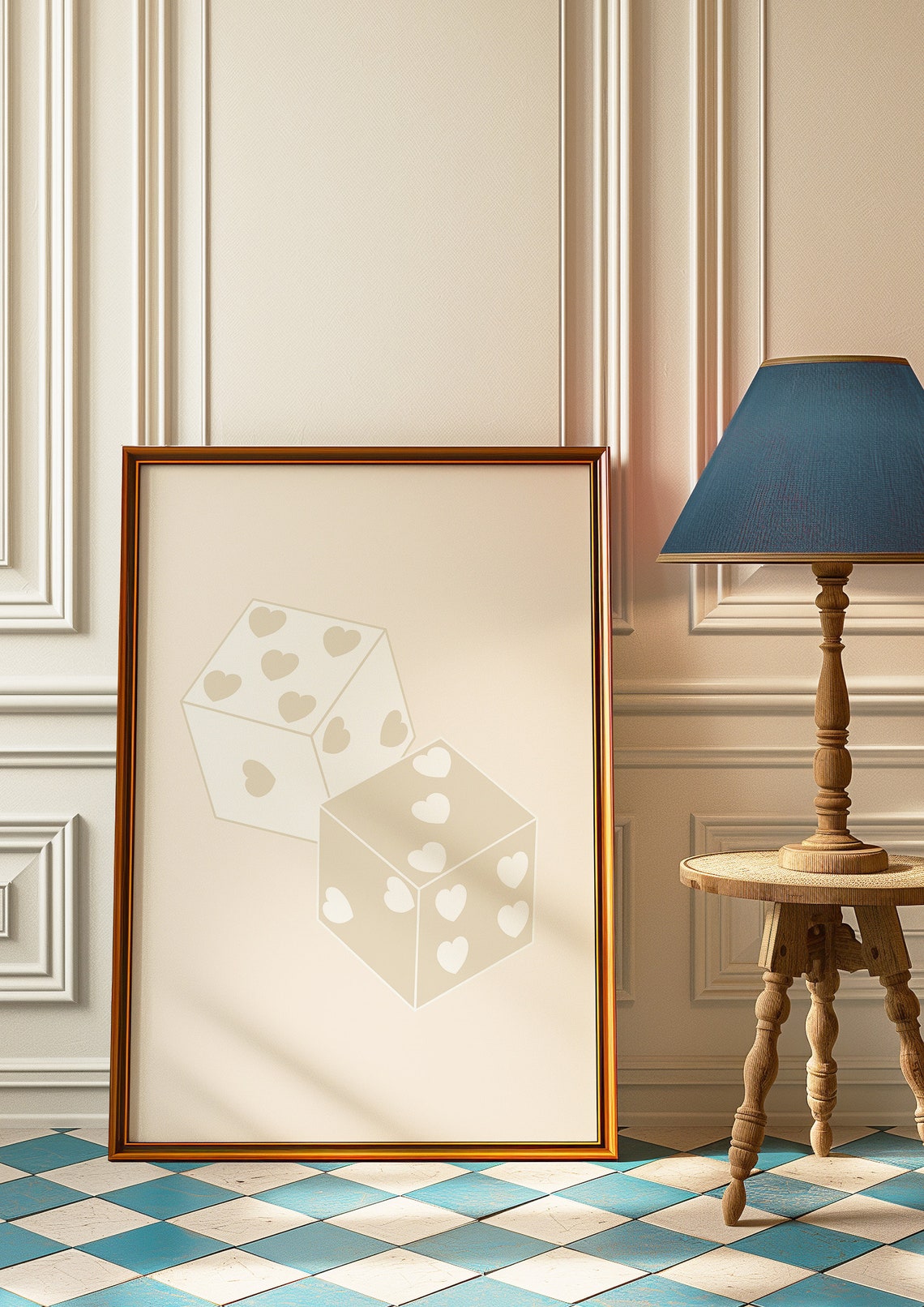 Beige Heart Dice Neutral Cute Dorm Room Poster Art Dorm Decor - Image 2
