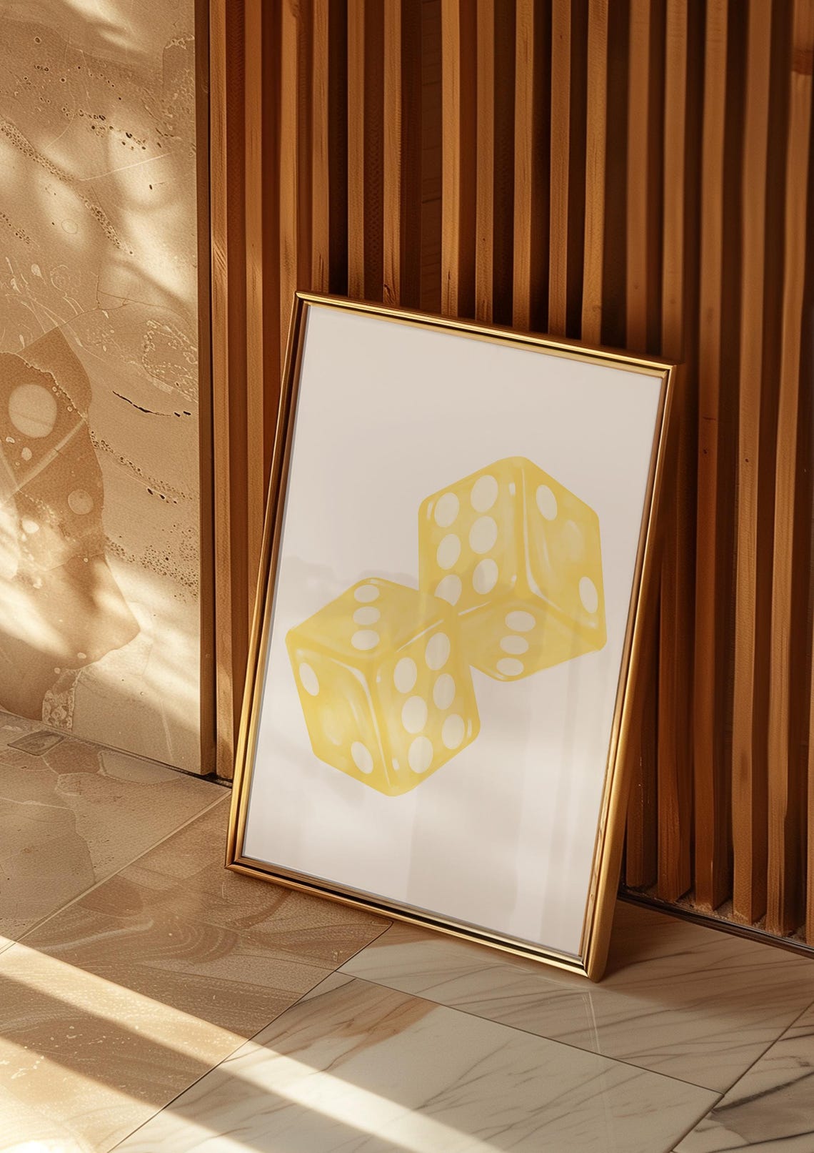 Yellow Transparent Dice Pair Trendy Retro Playful Aesthetic Poster