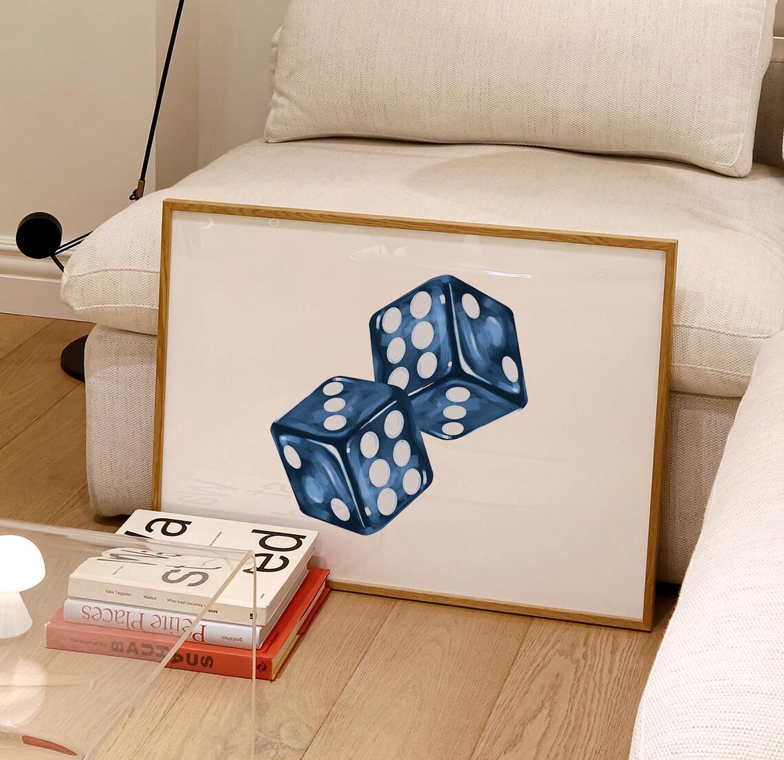 Two Navy Blue Dice Glossy Watercolor Preppy Dorm Room Poster