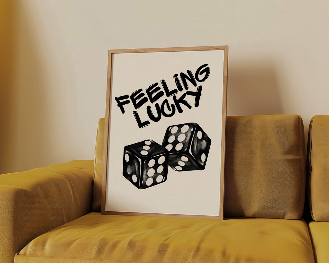 Feeling Lucky Retro Dice Bold Black White Funky Game Room Poster