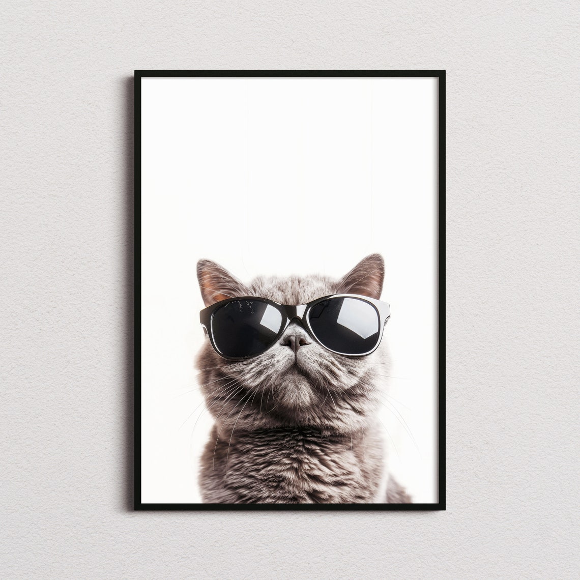 British Shorthair Cat Wearing Black Sunglasses Minimalist Poster