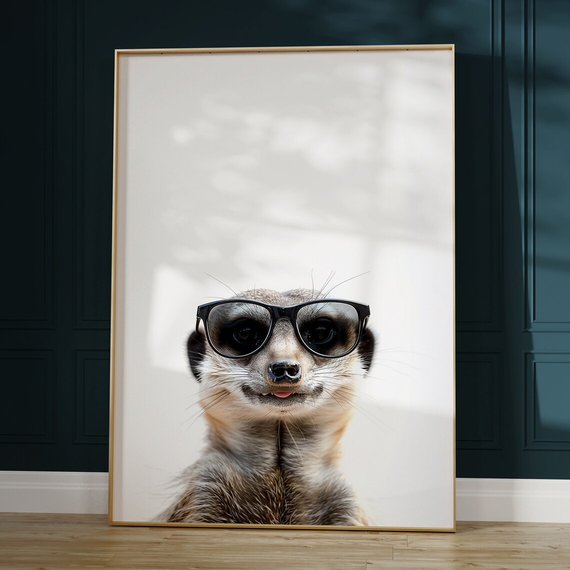 Cute Meerkat in Glasses Playful Funny Animal Portrait Art Poster - Image 2