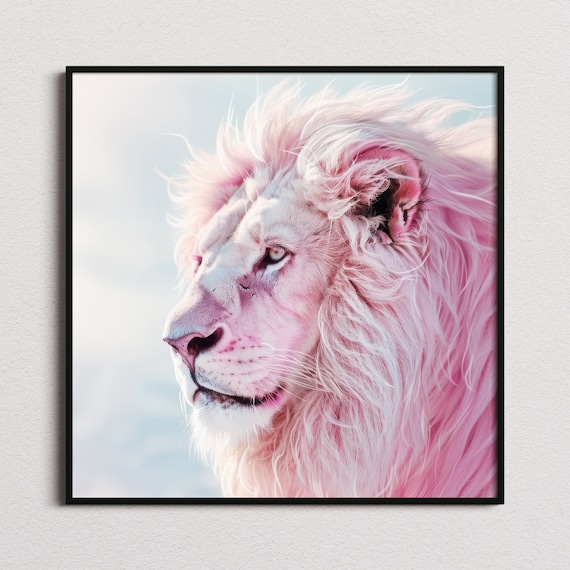 Pastel Pink Lion Profile Windblown Mane Soft Dreamy Wall Art