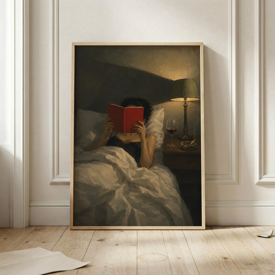 Woman Reading In Bed, Cozy Bedroom Art Print