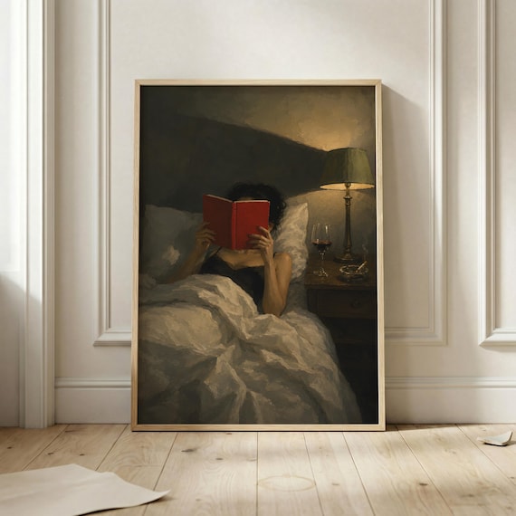 Woman Reading In Bed, Cozy Bedroom Art Print