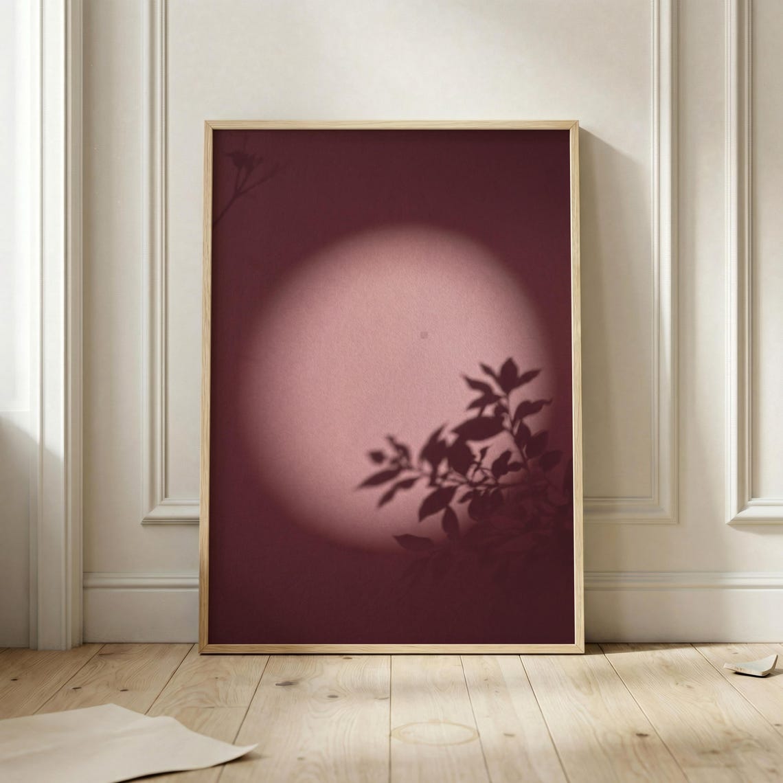 Burgundy Abstract Sunlight Leaf Shadow Minimalist Photo Poster