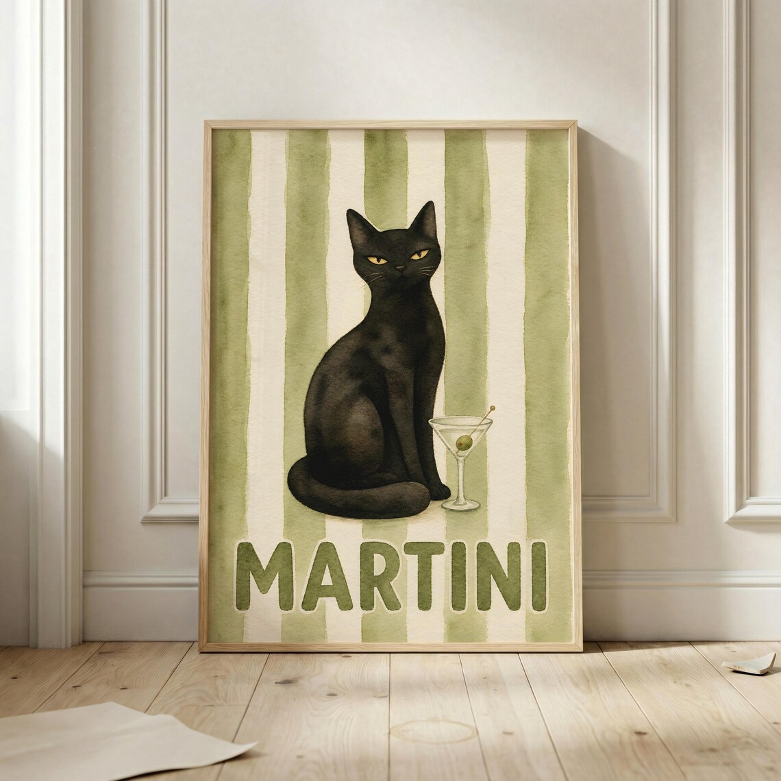 Black Cat Martini Poster, Vintage Cocktail Art Print
