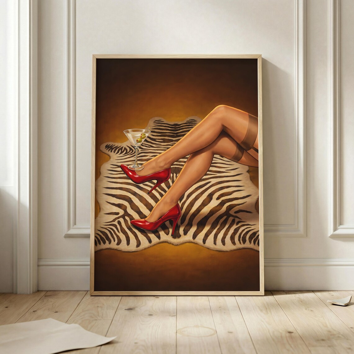 Red Heels Martini Amber Glow Retro Glam Fashion Bar Wall Poster