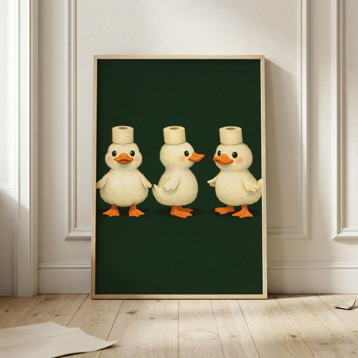 Funny Ducklings With Toilet Paper Hats Cute Bathroom Decor Poster