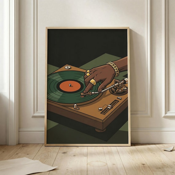 DJ Turntable Hip Hop Vinyl Record Music Studio Gold Chain Poster