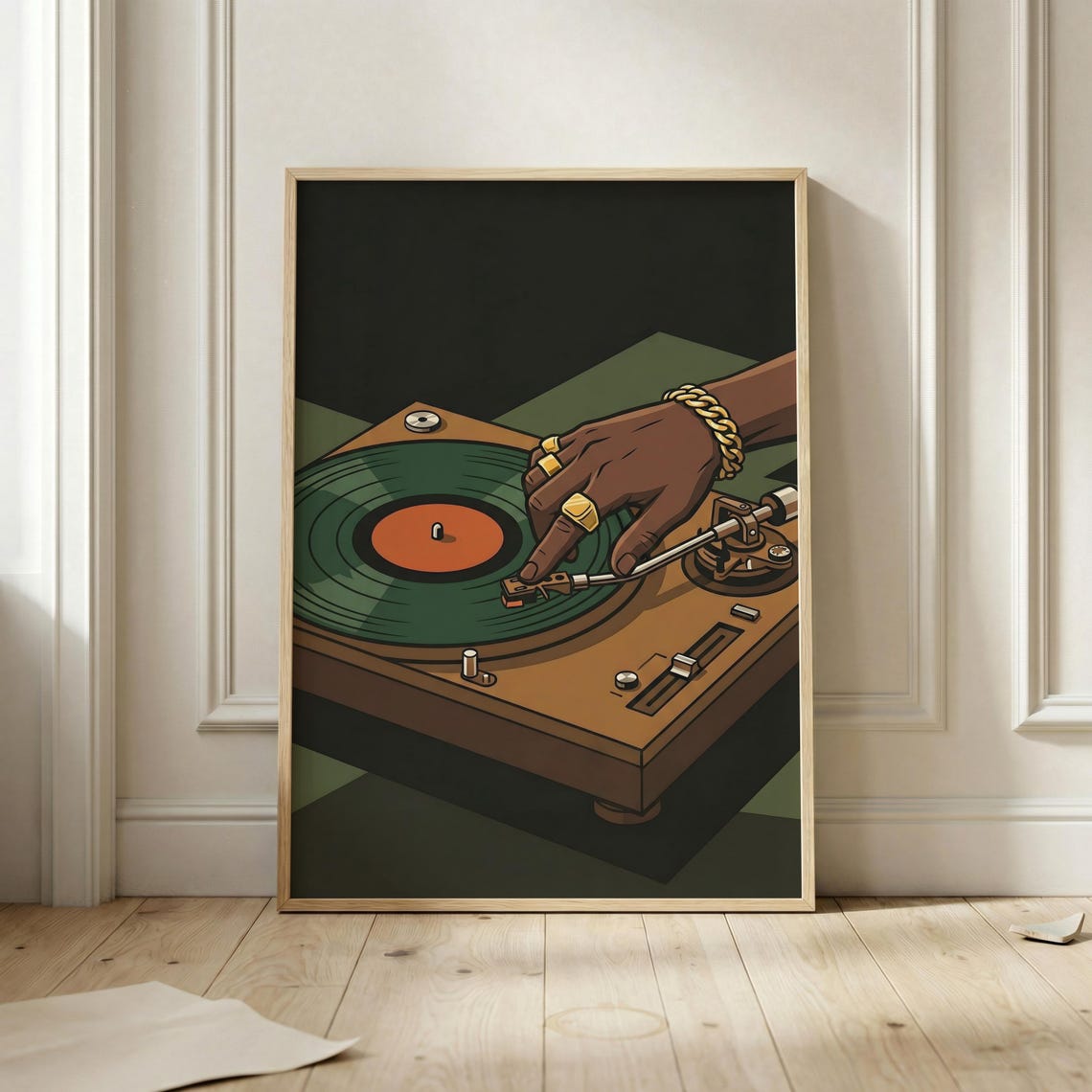 DJ Turntable Hip Hop Vinyl Record Music Studio Gold Chain Poster