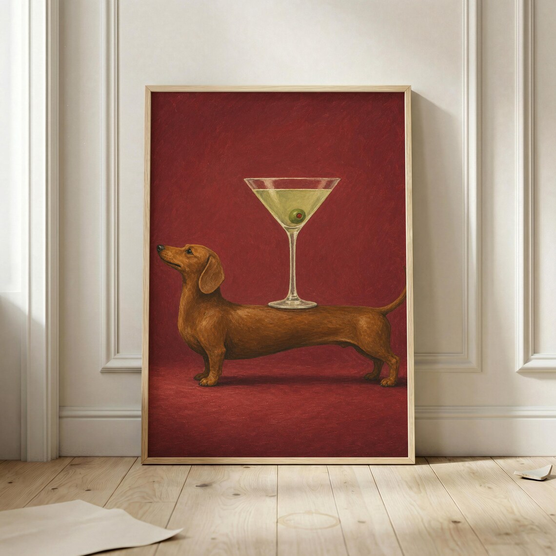 Dachshund Martini Poster Print, Retro Kitchen Bar Decor