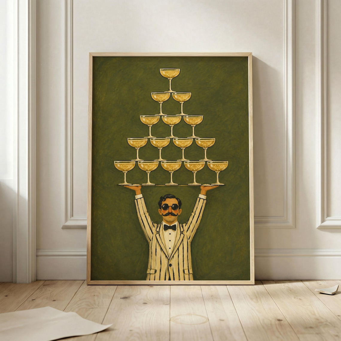 Champagne Tower Waiter Vintage Cocktail Party Poster