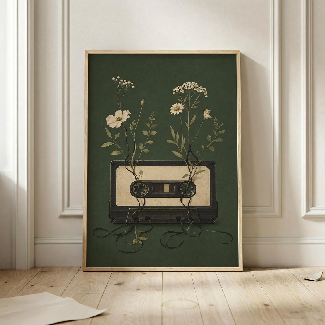 Botanical Cassette Tape Vintage Music Poster, Cottagecore