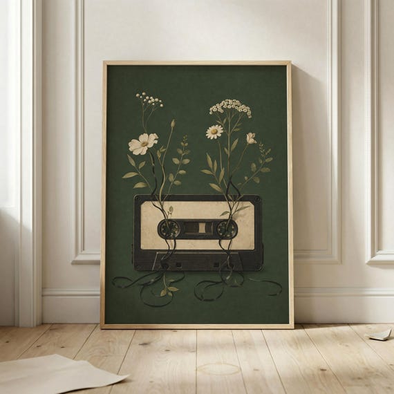 Botanical Cassette Tape Vintage Music Poster, Cottagecore