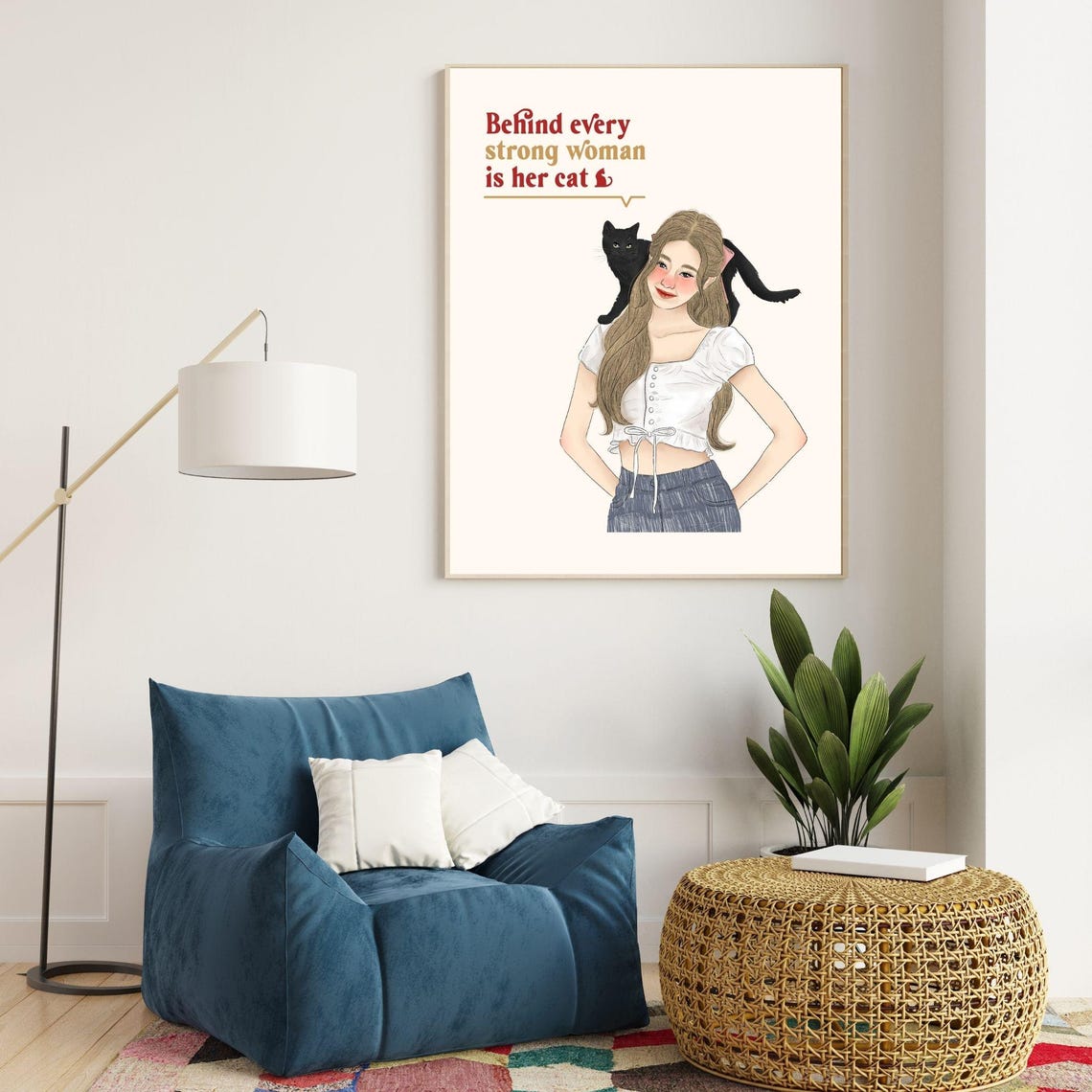 Behind Every Strong Woman Is Her Cat Black Cat Illustration Poster