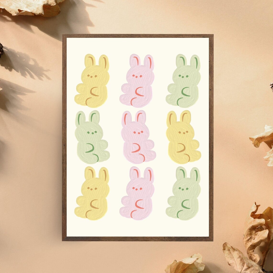 Cute Pastel Bunny Rabbits Grid Colorful Kids Room Nursery Wall Art Poster - Image 2