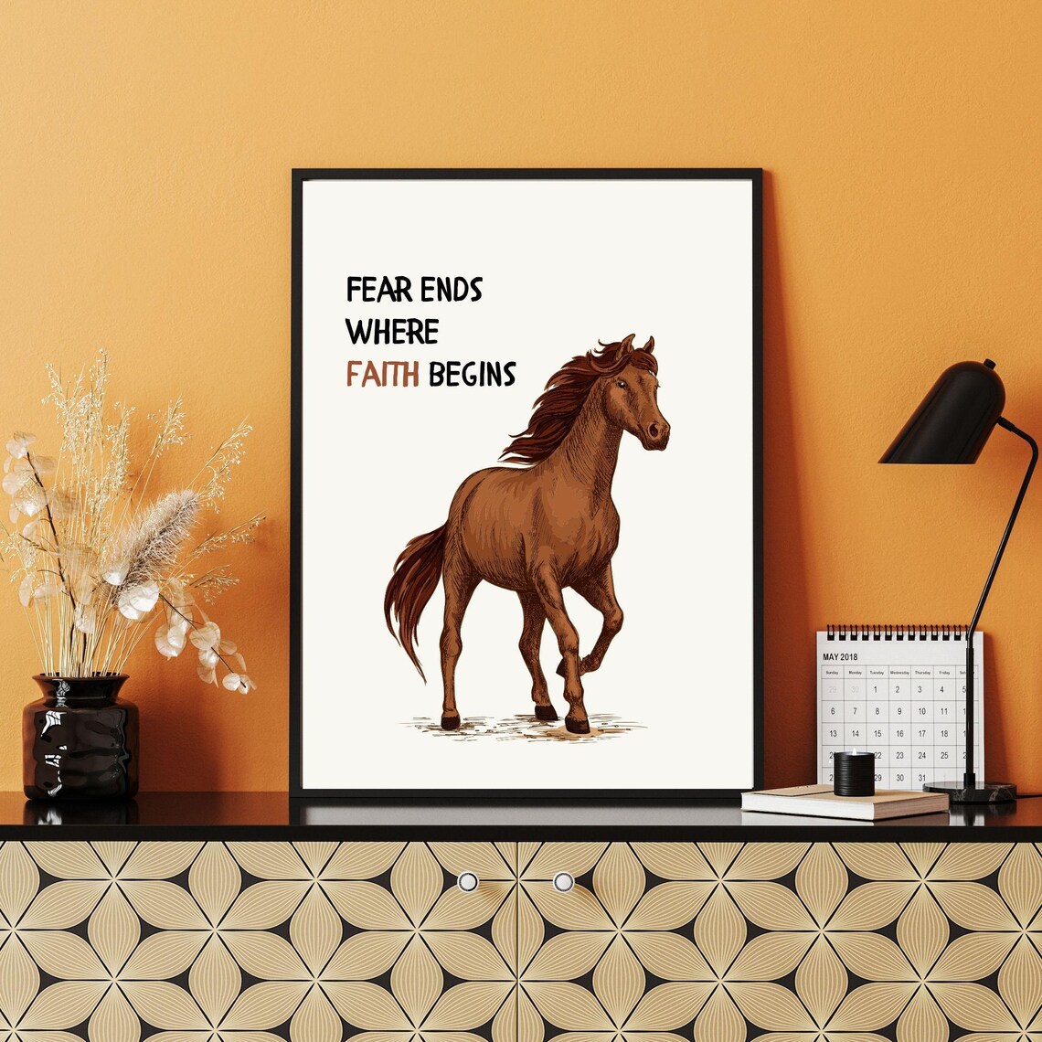 Fear Ends Where Faith Begins Chestnut Horse Inspirational Quote Poster - Image 2