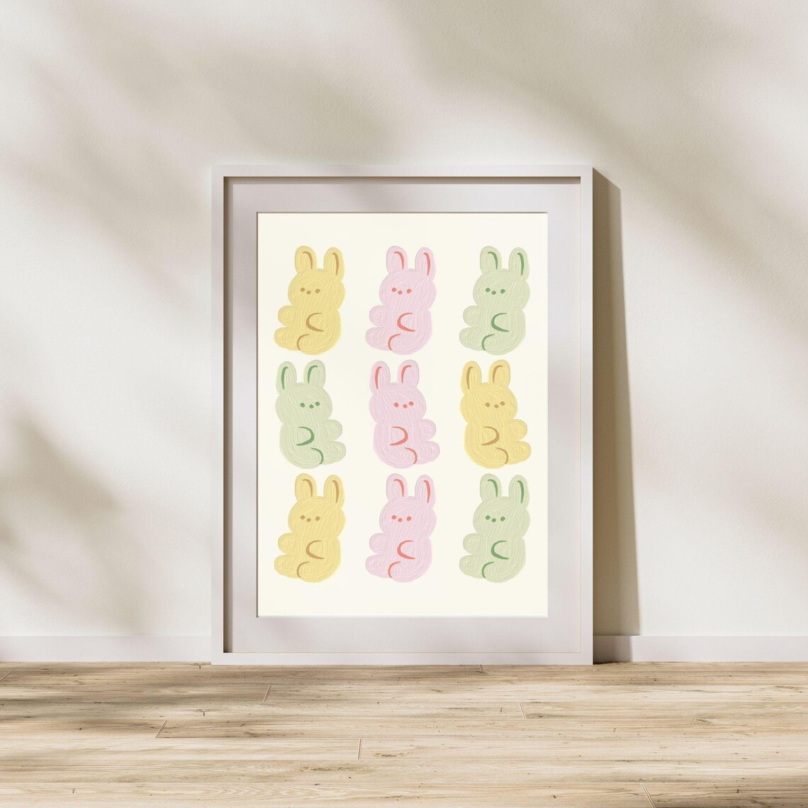 Cute Pastel Bunny Rabbits Grid Colorful Kids Room Nursery Wall Art Poster - Image 4