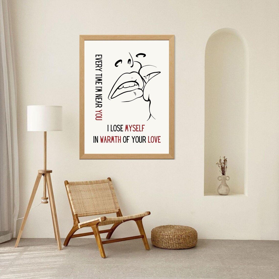 Every Time I'm Near You Romantic Kiss Line Art Love Quote Wall Poster - Image 6