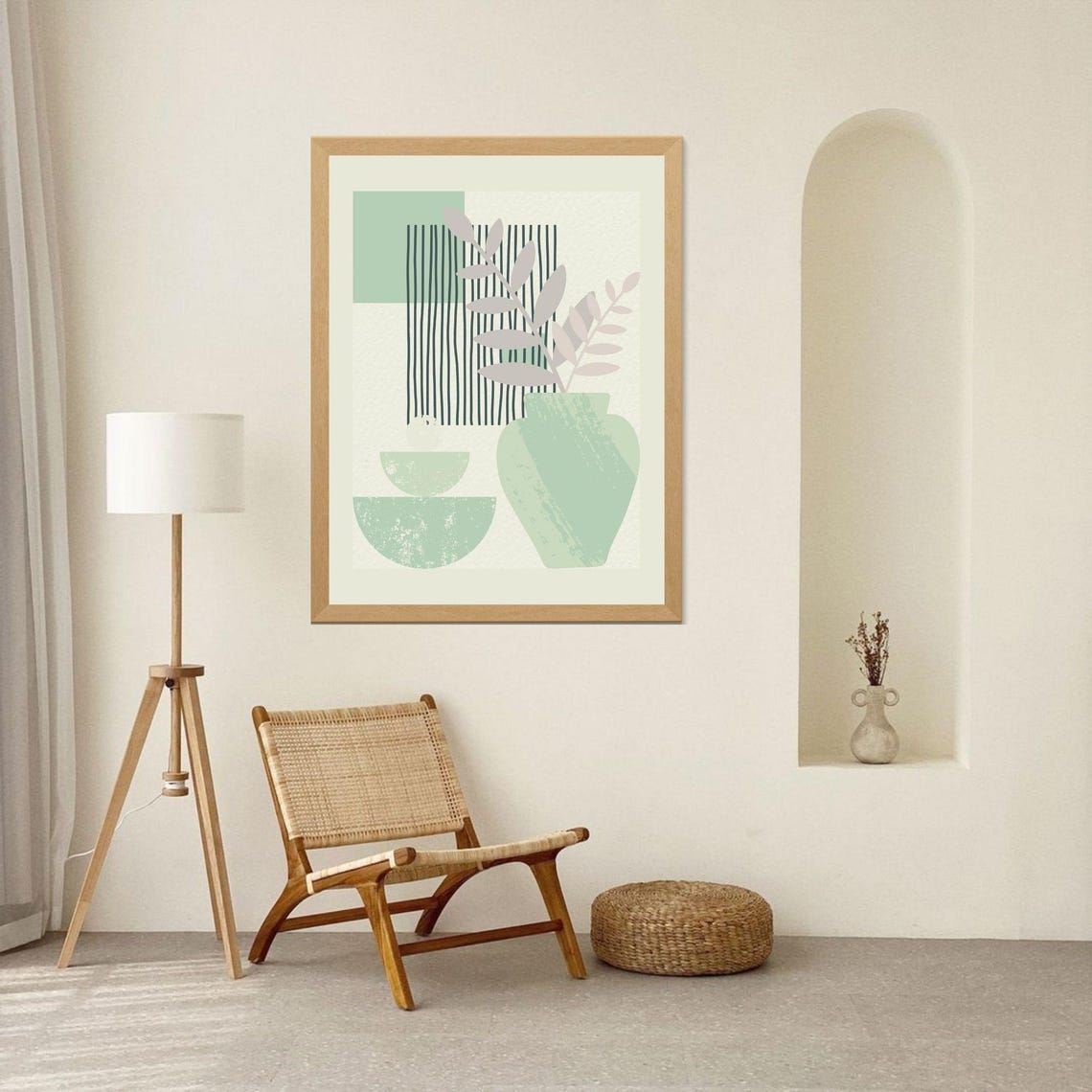 Boho Green Vase With Leaves Abstract Botanical Minimalist Wall Poster - Image 6