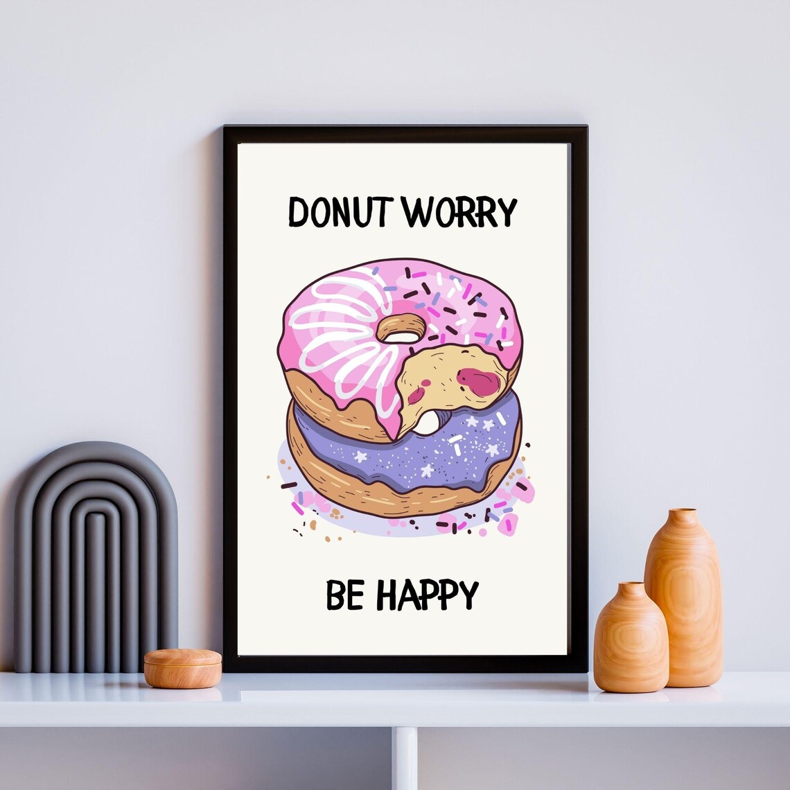 Donut Worry Be Happy, Playful Minimalist Poster - Image 6